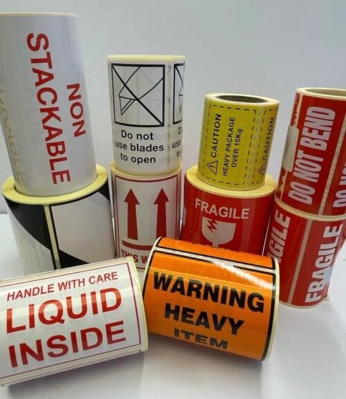 Warning Labels/Stickers Pack - Permanent Adhesive, Non-Smudge Semi-Gloss Paper Stickers - 10 Sorts of Warning Labels in Rolls of 250 Labels - 2,500 per Pack